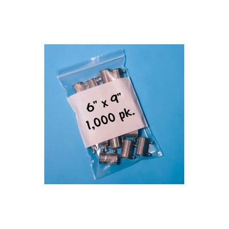 Rd Plastics Co Reclosable Poly Bags W/ Write On Label, 6"W x 9"L, 2 Mil, Clear, 1000/Pack B16